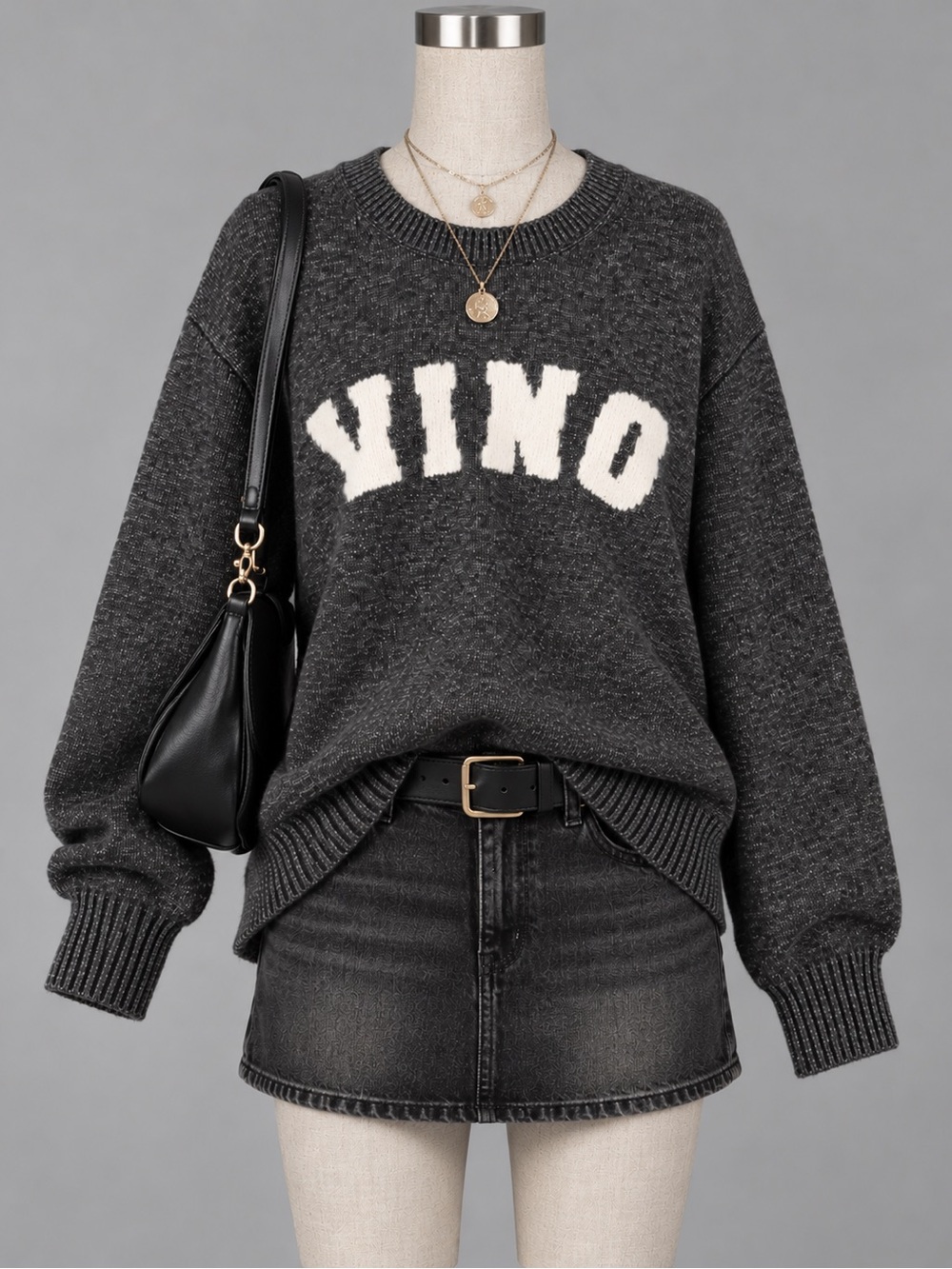 Z SUPPLY Serene Vino Sweater Large Heather Black Marled Knit Graphic Pullover